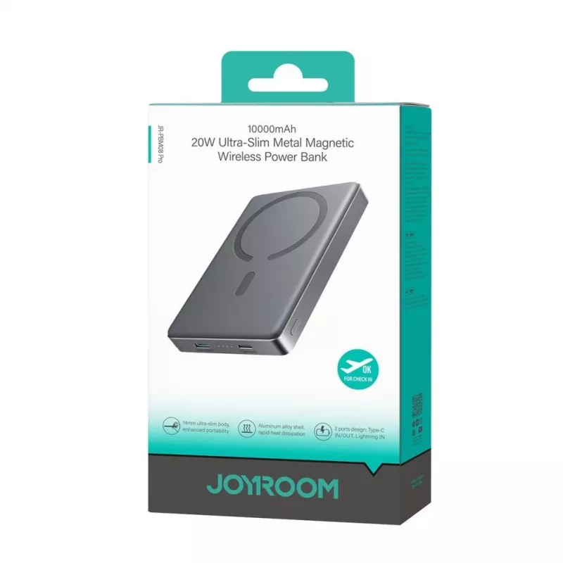 JOYROOM 20W kovová magnetická bezdrôtová power banka 10000mAh sivá