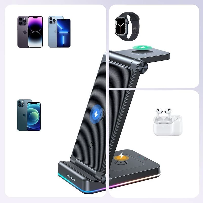 Joyroom 3-in-1 bezdrôtový nabíjací stojan pre iPhone, Apple Watch, AirPods - 15W rýchle nabíjanie, čierny (JR-WQN01)