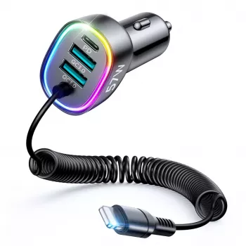 Joyroom 4-in-1 rýchla nabíjačka do auta PD QC3.0 AFC FCP s 1,6m 57W Lightning káblom čierna