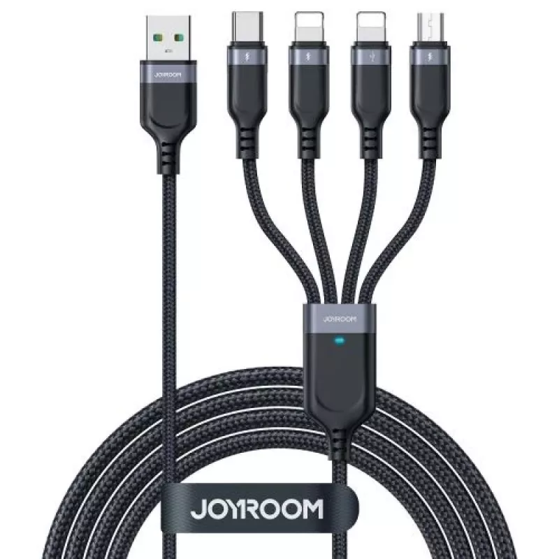 Joyroom 4-in-1 USB-A na 2x Lightning / USB-C / Micro USB nabíjací kábel, 3,5A, 1,2m, čierna (A18 séria)