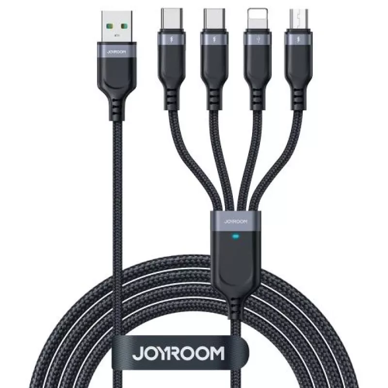 Joyroom 4-in-1 USB - Lightning/ Type-C/ Type-C/ Micro USB kábel Multi-Color Series A18, 3,5A, 1,2m, čierny (S-1T4018A18c)