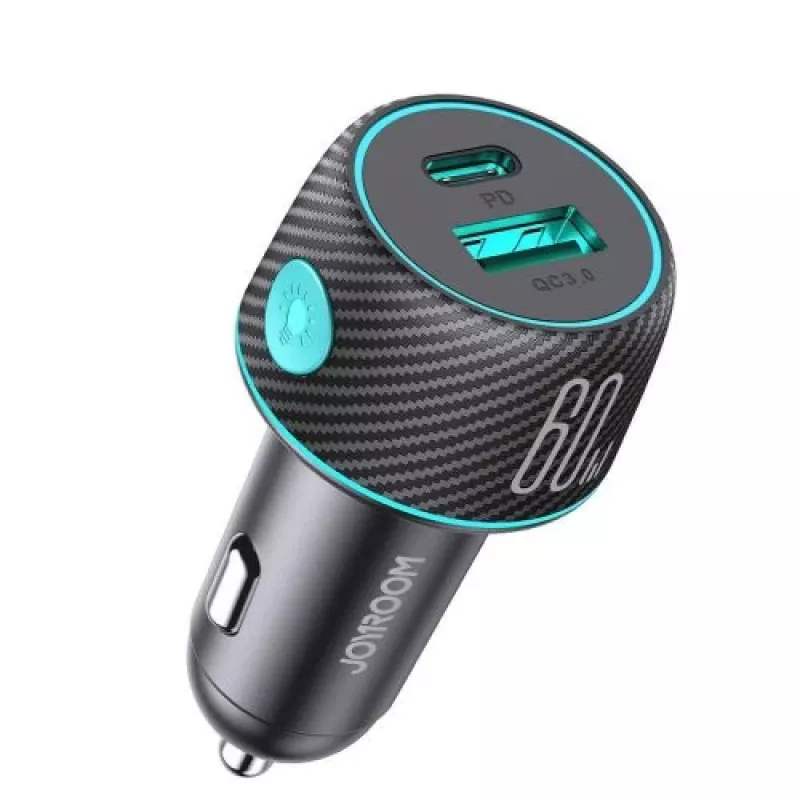 Joyroom auto-nabíjačka U+C, QC 3.0, PD, 60W, RGB, čierna (JR-CCN01)