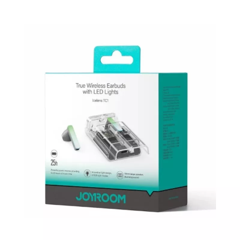 Joyroom IceLens Series True Wireless slúchadlá do uší s LED svetlami, Bluetooth 5.3, TWS, AAC, SBC, čierne (JR-TC1-BLK)