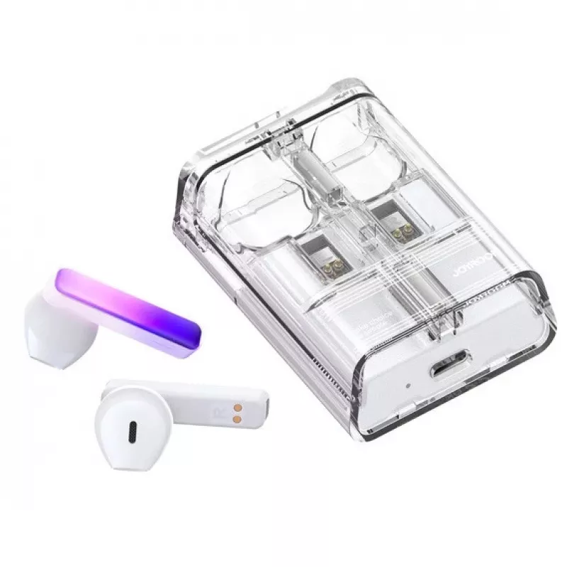 Joyroom IceLens Series True Wireless slúchadlá do uší s LED svetlami, Bluetooth 5.3, biele (JR-TC1-WHT)