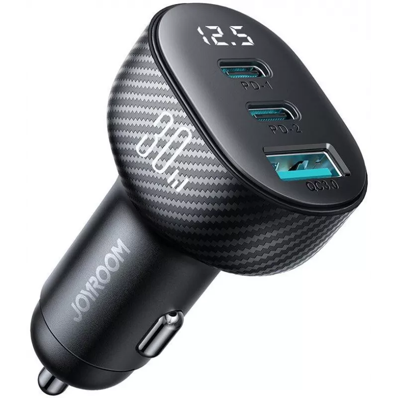 Joyroom JR-CCD04 auto nabíjačka 30W 2x USB-C USB-A s digitálnym displejom - čierna