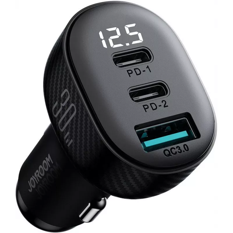 Joyroom JR-CCD04 auto nabíjačka 30W 2x USB-C USB-A s digitálnym displejom - čierna