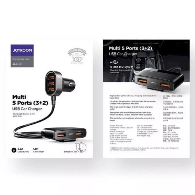 Joyroom JR-CL03 5-in-1 auto nabíjačka, 31W, 5 USB-A portov, čierna