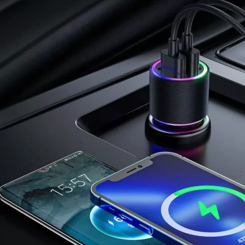 JOYROOM JR-CL10 auto nabíjačka 2x USB 24W LED podsvietenie čierna
