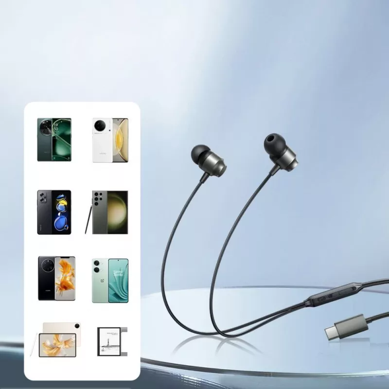 Joyroom JR-EC06 Drôtové slúchadlá do uší s ovládačom a mikrofónom, USB-C, sivé