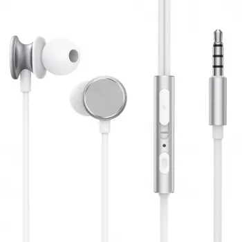Joyroom Wired Series JR-EW03 in-ear slúchadlá s diaľkovým ovládaním a mikrofónom, 3,5 mm jack, strieborné