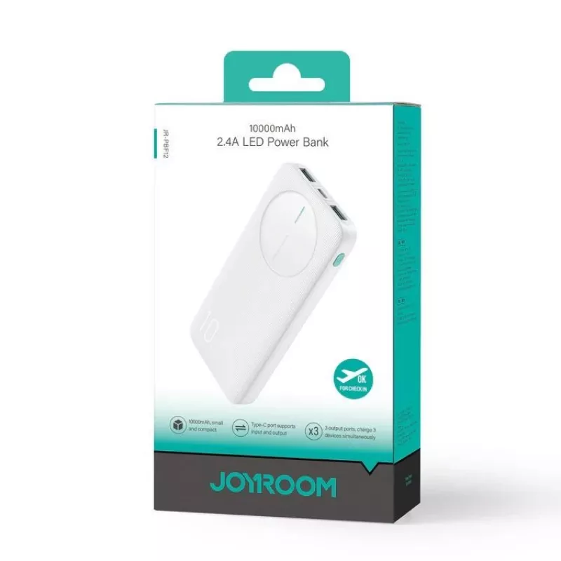 Joyroom JR-PBF12 power banka 10000mAh 2.4A Dual USB-A USB-C biela