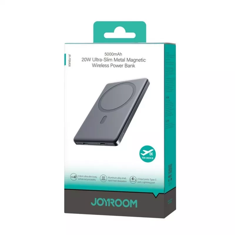 Joyroom JR-PBM08 5000mAh 20W Ultra-Thin Magnetická Bezdrôtová Power Banka - Sivá