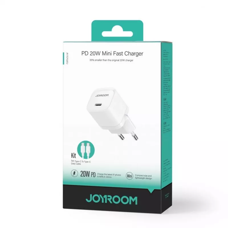 JOYROOM JR-TCF02 USB-C PD 20W nástenná nabíjačka s USB-C káblom - biela