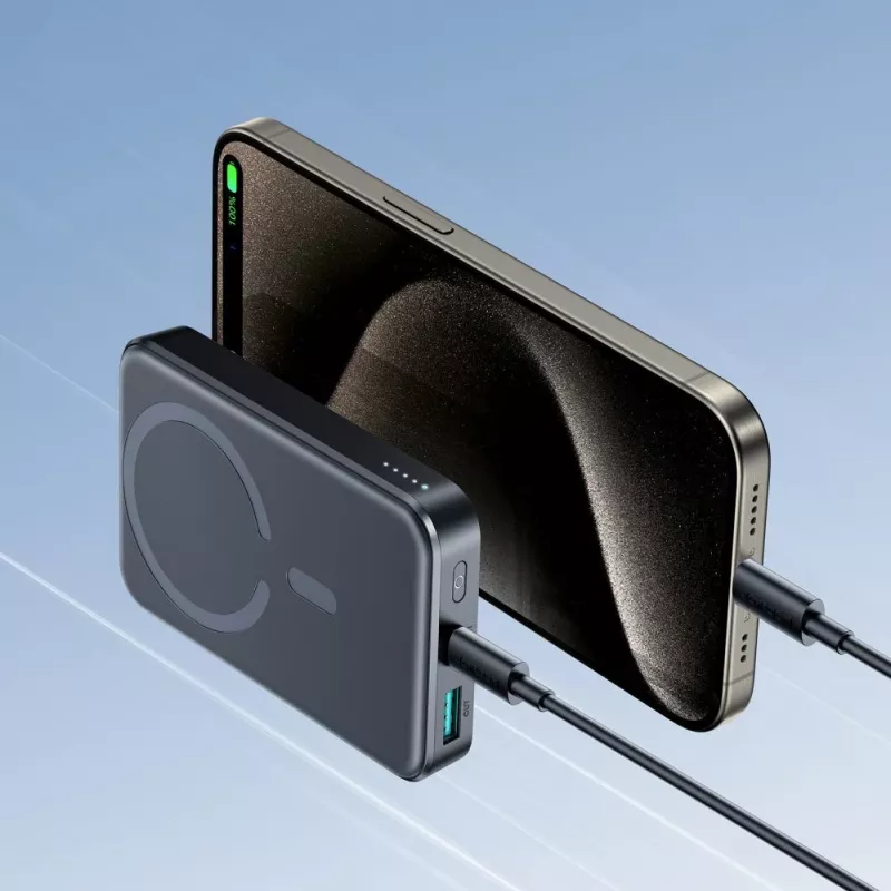 JOYROOM JR-W020 20W 10000mAh MagSafe powerbanka s káblom USB-C na USB-C 0,25m - čierna