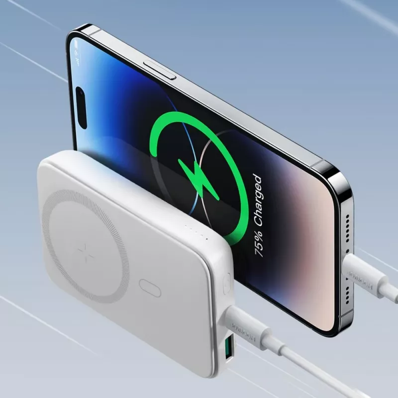 Joyroom JR-W020 20W mini magnetická bezdrôtová powerbanka 10000mAh biela s USB-na-Type-C 0,25m káblom