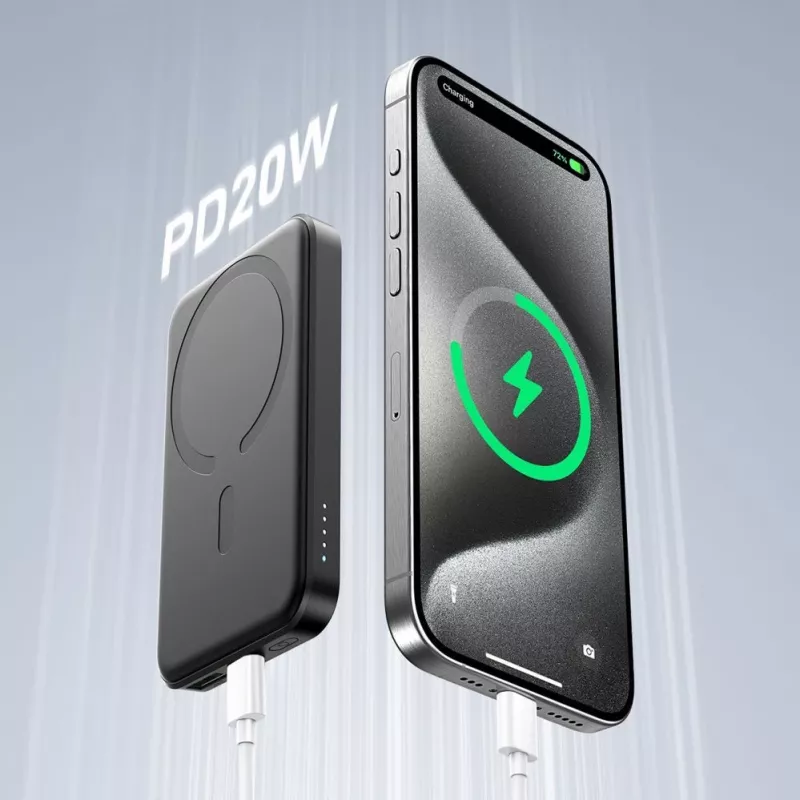 JOYROOM JR-W020 Mini Power Bank 5000mAh 20W USB-A USB-C Wireless Charging - čierna + USB-C kábel