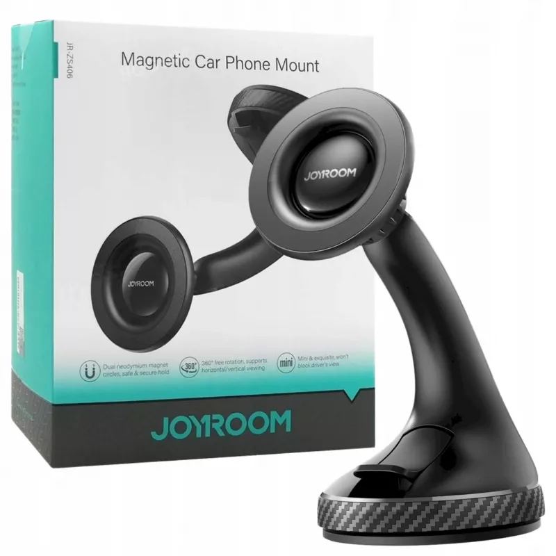 JOYROOM JR-ZS406-BLK magnetický držiak na čelné sklo do auta, 360° rotácia, čierny
