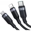 JOYROOM S-1T3018A18 3-in-1 multi nabíjací kábel USB-A na USB-C/Micro-USB/Lightning, 30cm pletený nylon, 3.5A, čierny