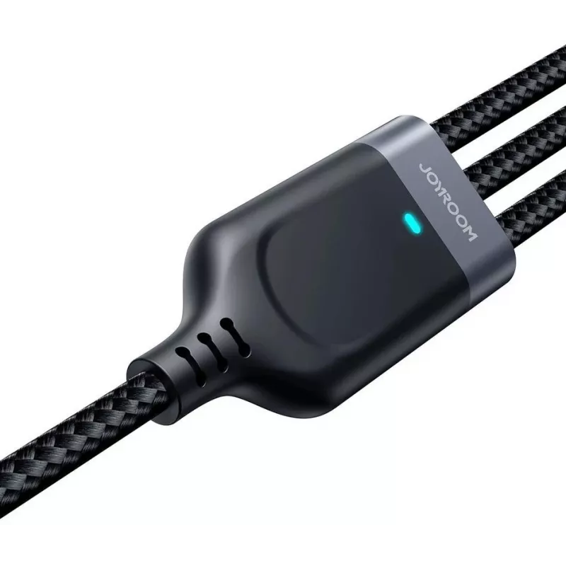 JOYROOM S-1T3018A18 3-in-1 multi nabíjací kábel USB-A na USB-C/Micro-USB/Lightning, 30cm pletený nylon, 3.5A, čierny