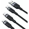 JOYROOM S-1T3018A18 3-in-1 multi nabíjací kábel USB-A na USB-C/Micro-USB/Lightning, 30cm pletený nylon, 3.5A, čierny