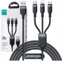 JOYROOM S-1T3018A18 3-in-1 multi nabíjací kábel USB-A na USB-C/Micro-USB/Lightning, 30cm pletený nylon, 3.5A, čierny