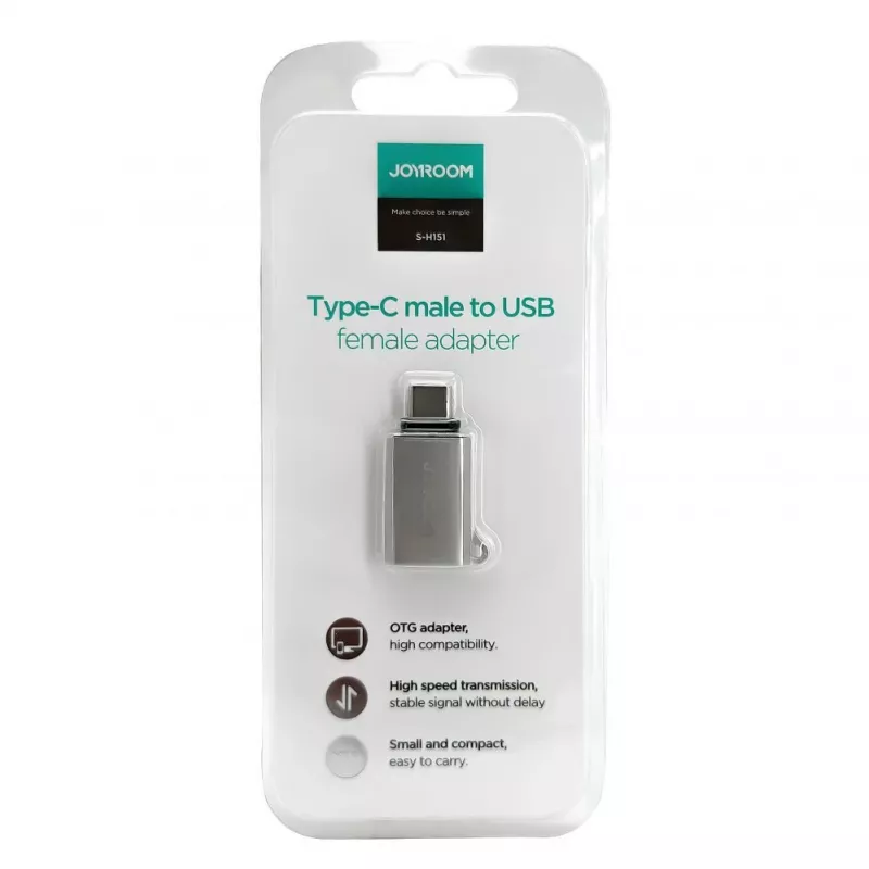 Joyroom USB-C konektor samec na USB-A konektor samica adaptér Mini S-H151 strieborný