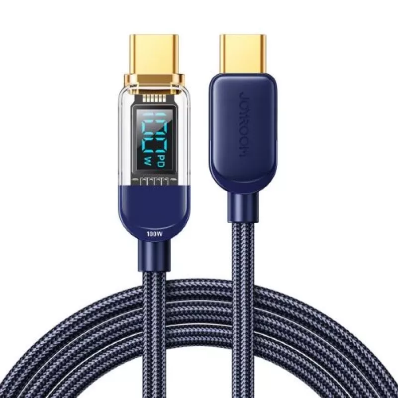 Joyroom USB-C na USB-C dátový kábel 100W, 1,2m s digitálnym displejom modrý (S-CC100A4)