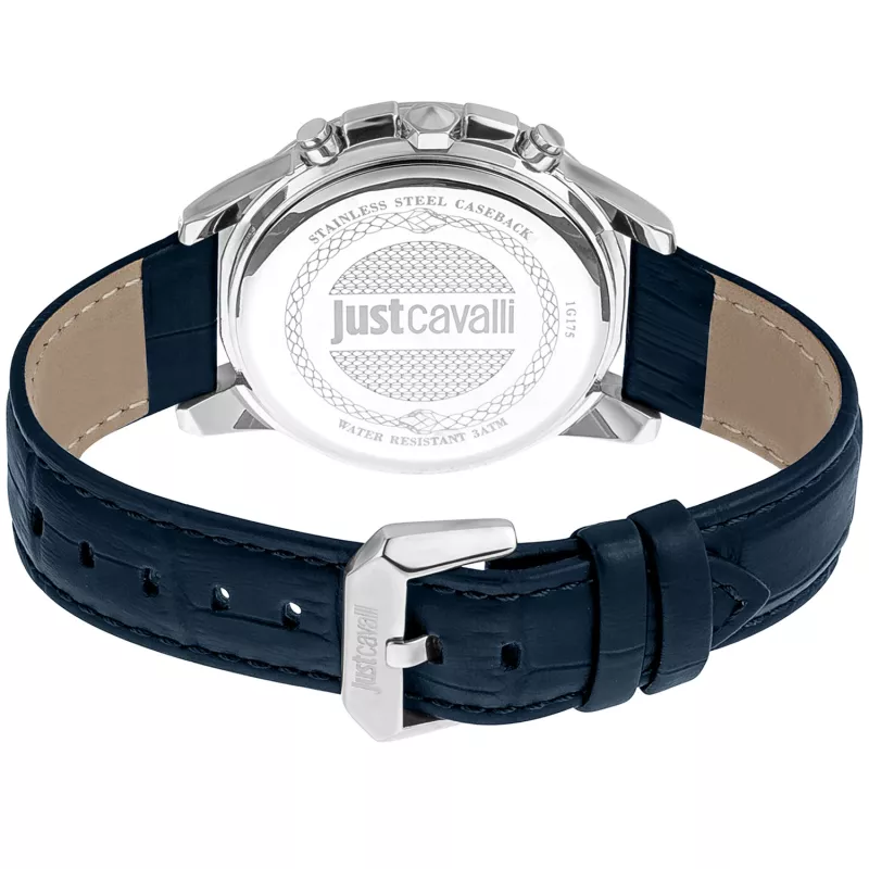 JUST CAVALLI MAN JC1G175L0225 42mm modrý ciferník kožený remienok quartz hodinky