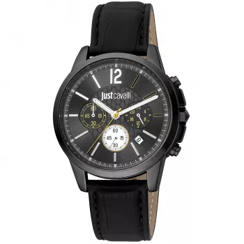 JUST CAVALLI MAN JC1G175L0245 42mm quartz analógové modrý ciferník hnedý kožený remienok hodinky
