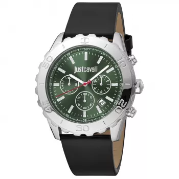 JUST CAVALLI MAN JC1G214L0015 46mm quartz analógové hodinky čierny ciferník čierny kožený náramok