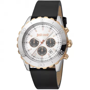 JUST CAVALLI MAN JC1G214L0025 42 mm quartz analógové hodinky čierny ciferník kožený remienok