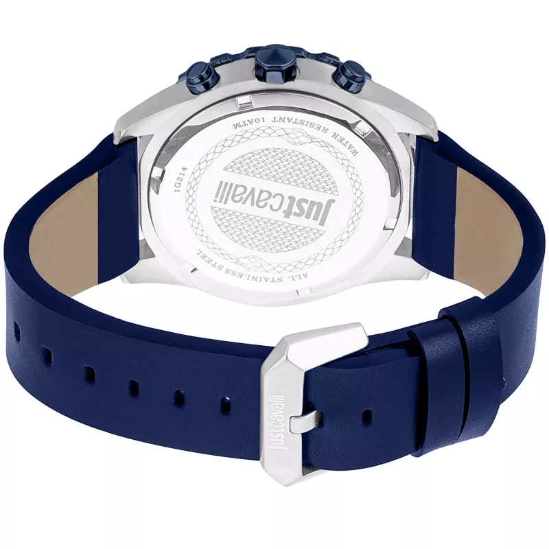 JUST CAVALLI MAN JC1G214L0045 44 mm modrý ciferník kožený remienok hodinky