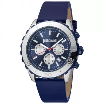 JUST CAVALLI MAN JC1G214L0045 44 mm modrý ciferník kožený remienok hodinky