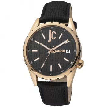 JUST CAVALLI MAN JC1G217L0035 analógové quartzové hodinky 42mm čierny ciferník puzdro z nehrdzavejúcej ocele čierny kožený remienok