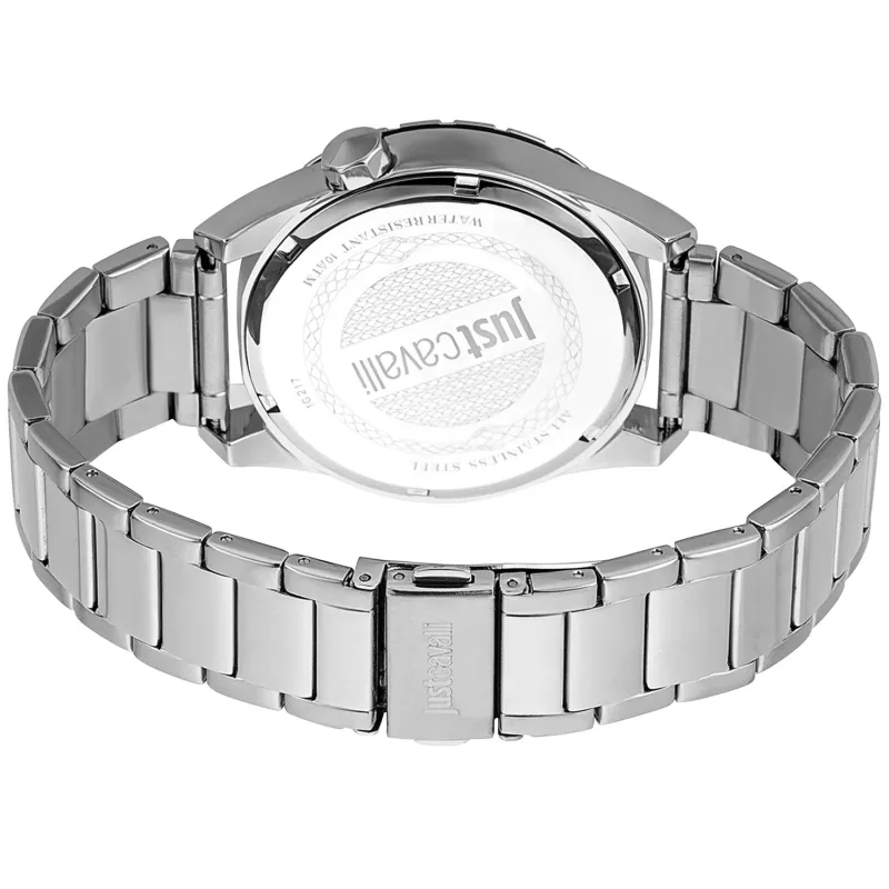 JUST CAVALLI MAN JC1G217M0055 quartz analógové 42mm oceľ pánske hodinky modrý ciferník strieborný náramok