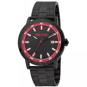 JUST CAVALLI MAN hodinky JC1G216M0065 42 mm čierny ciferník kožený remienok quartz