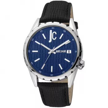 JUST CAVALLI pánske quartz analógové hodinky JC1G217L0025 42 mm modrý ciferník modrý kožený remienok