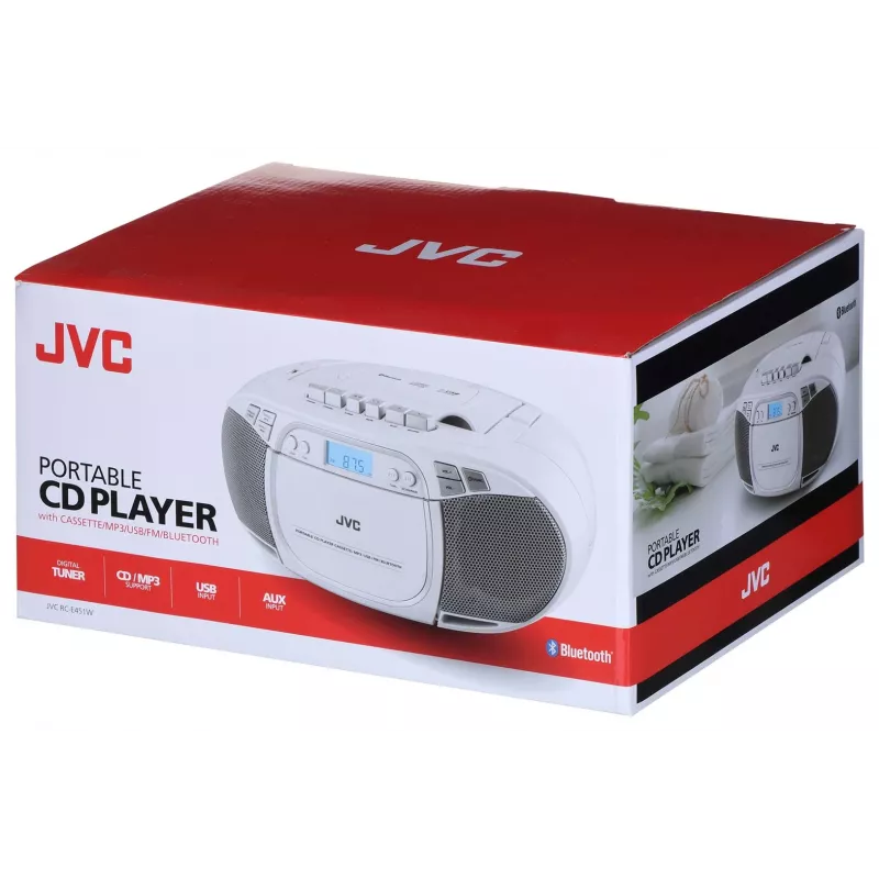 JVC RC-E451W prenosný CD prehrávač s FM/AM rádiom, AUX vstupom, Bass Boost, biela