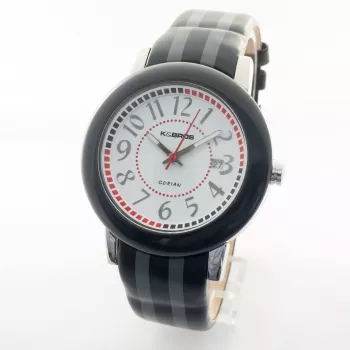 K&BROS Unisex analógové quartzové hodinky 9426-2-435 43mm čierny ciferník kožený remienok