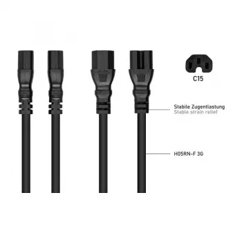 Kabelmeister C14 na C15 Hot Condition napájací kábel 0,5m 10A 250V čierny