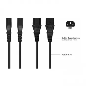 Kabelmeister Schuko konektor samec (90° zahnutý) na 2x IEC C13 Y napájací rozdeľovací kábel, 2m, čierna
