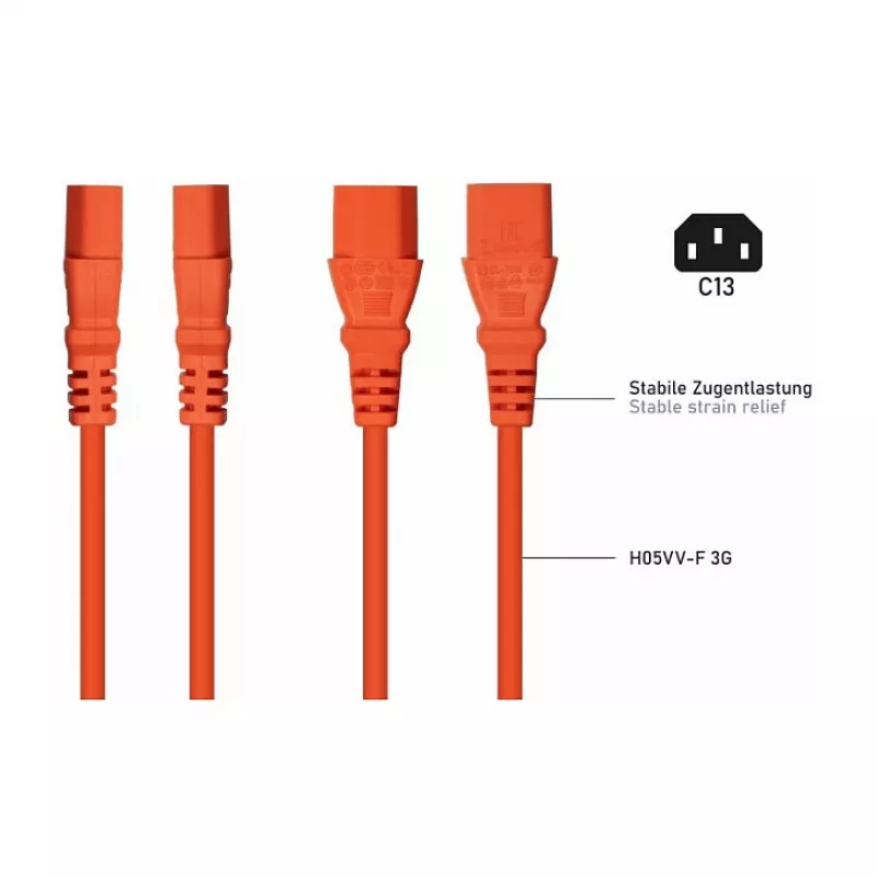 Kabelmeister Schuko napájací kábel s pravouhlým C13 konektorom, oranžový, 1,8 m