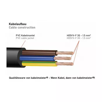 Kabelmeister SK0103-S002 3-násobná Schuko zásuvková lišta, 90° uhlový konektor, 0,2 m kábel, čierna