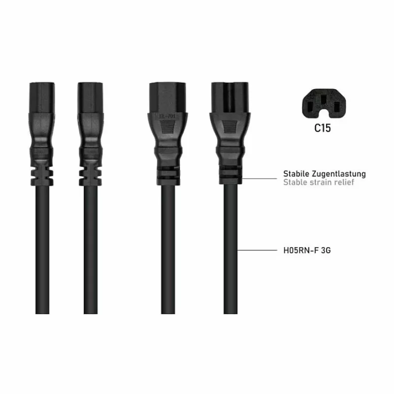 Kabelmeister SK1450-S050 IEC C14-C15 napájací kábel 5m, 10A, 250V, čierny