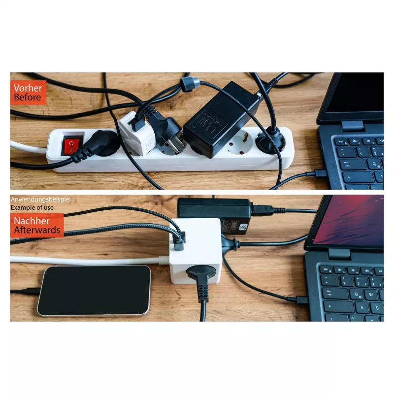 kabelmeister zásuvková kocka 3 zásuvky s USB-C a USB-A, biela, 2m