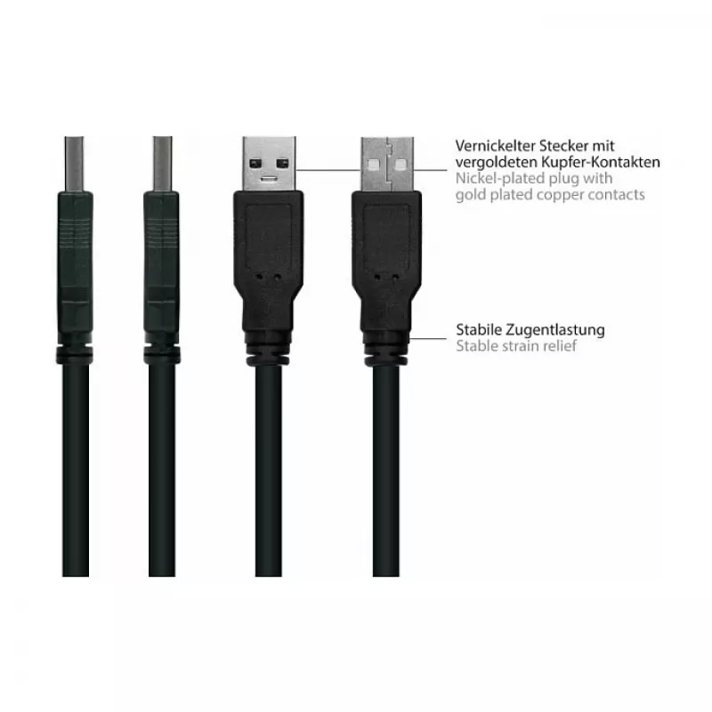 Kabelmeister USB 2.0 predlžovací kábel, Type-A konektor samec na panel-mount Type-A konektor samica, 1 m, čierny