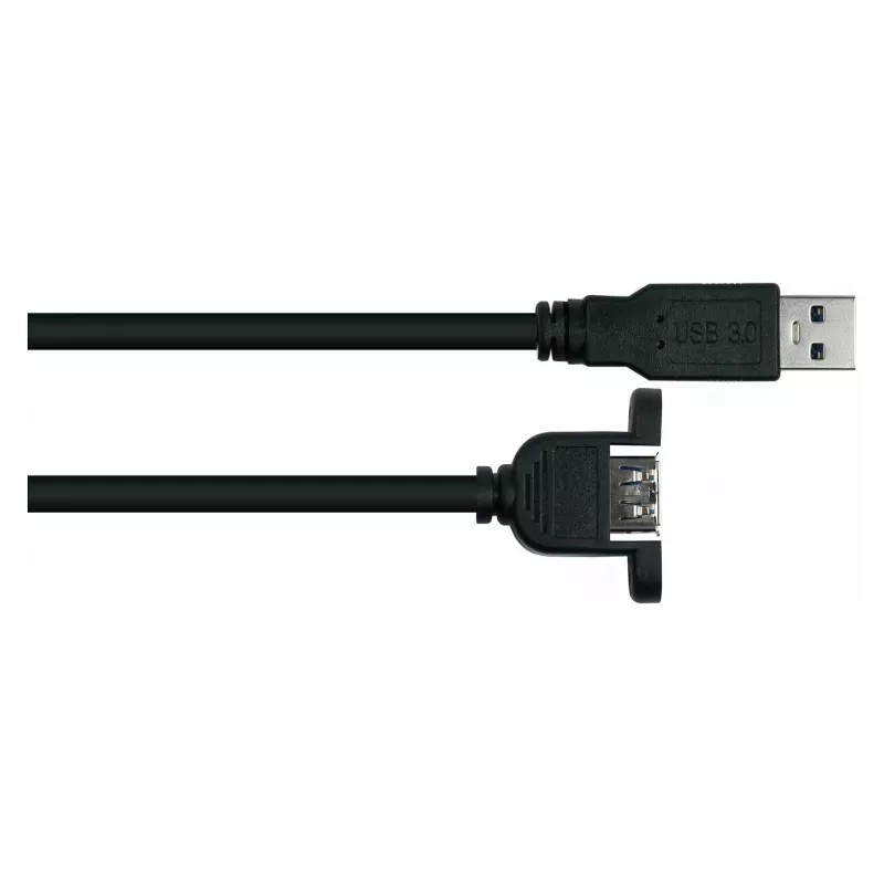 Kabelmeister USB 3.0 predlžovací kábel, panelová montáž, Type-A konektor samec na Type-A konektor samica, 0,3 m, čierny, UL certifikovaný
