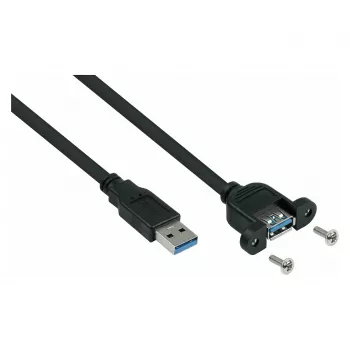 Kabelmeister USB 3.0 predlžovací kábel, panelová montáž, Type-A konektor samec na Type-A konektor samica, 0,3 m, čierny, UL certifikovaný