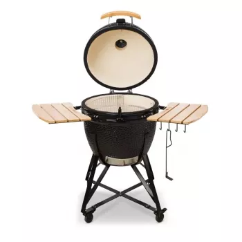 Kamado Bono Grande keramický gril 23″ na drevené uhlie s vozíkom, čierny