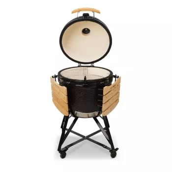 Kamado Bono Grande keramický gril 23″ na drevené uhlie s vozíkom, čierny